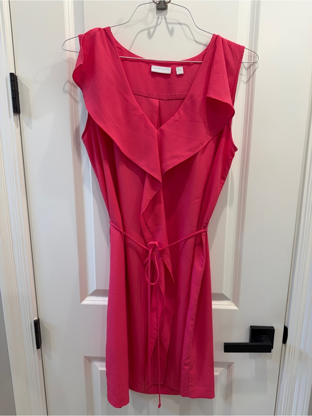 New York & Company Hot Pink Ruffle V-Neck Sleeveless Mini Dress